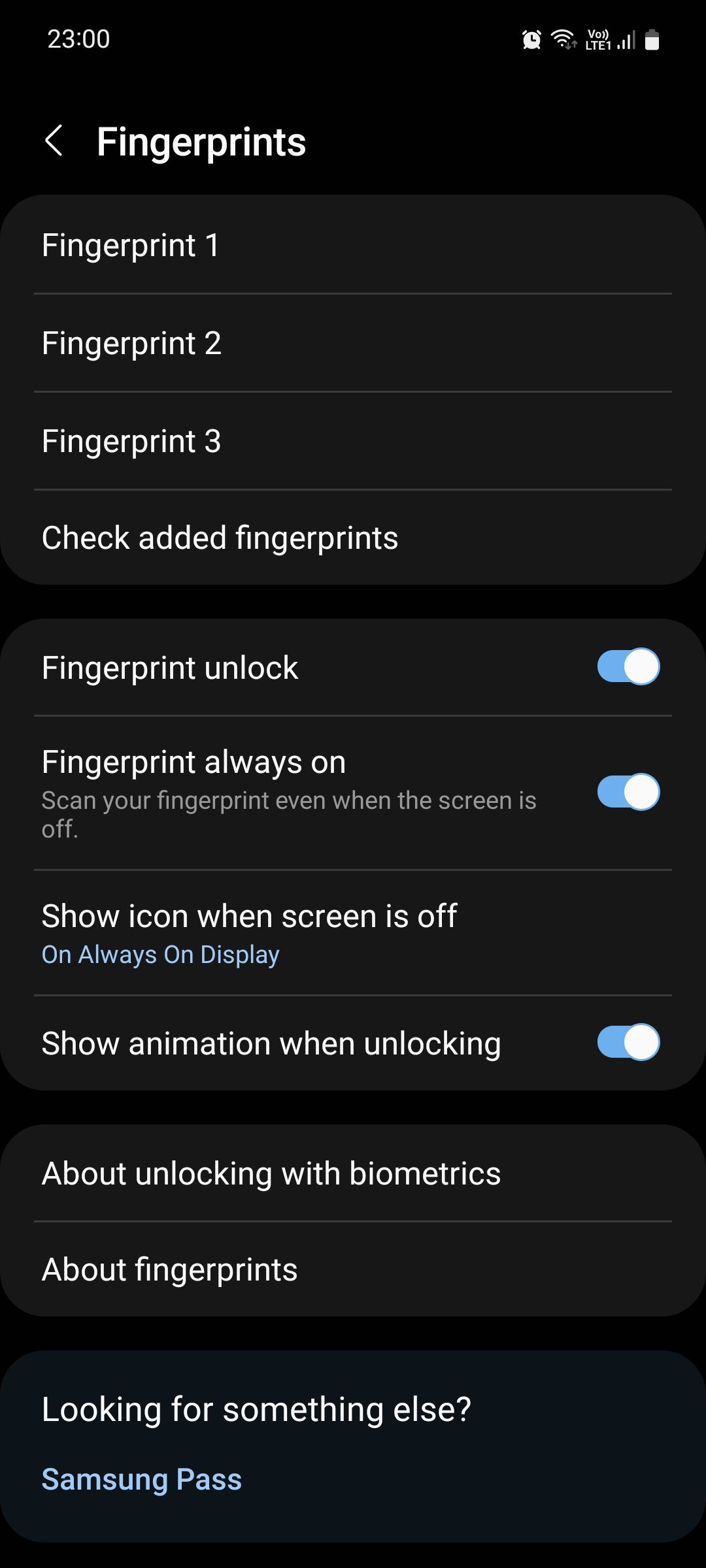 Samsung One UI Fingerprints menu