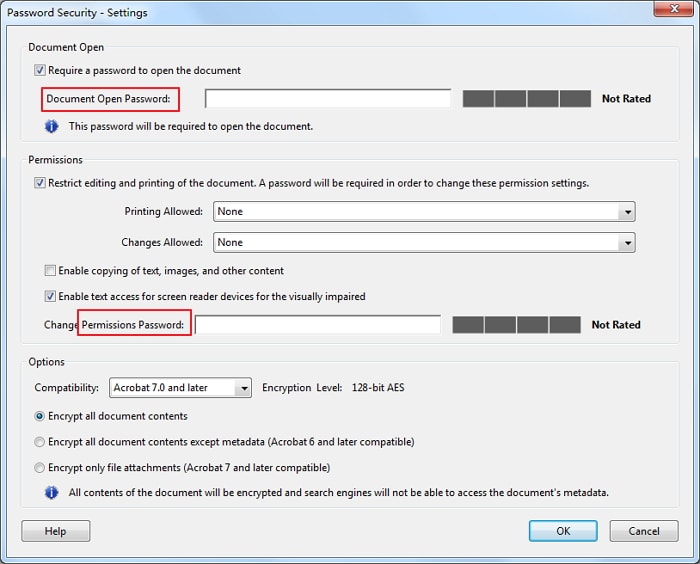 document open password & permissions password