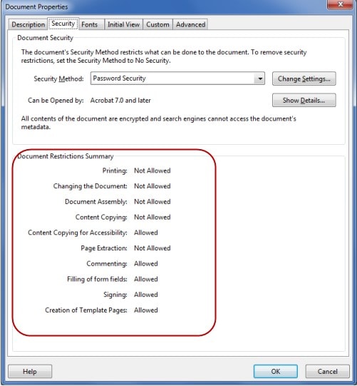 document restrictions summary