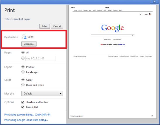 google chrome print