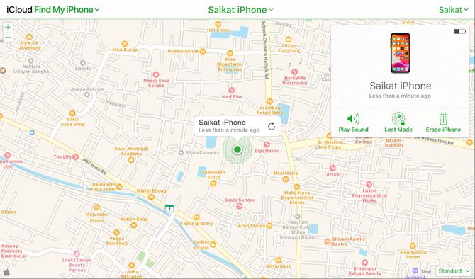 Erase iPhone option in Find My iPhone screen