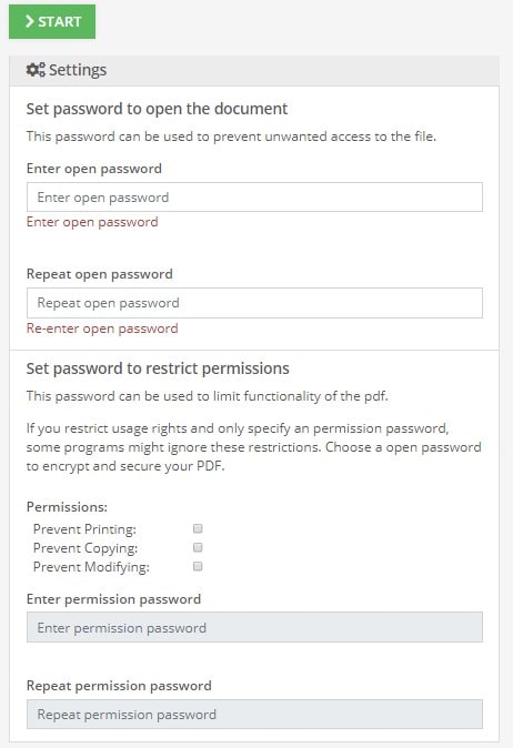 pdf2go set password