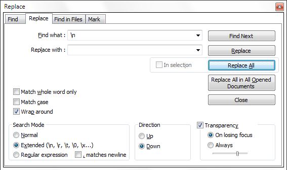 replace strings in notepad