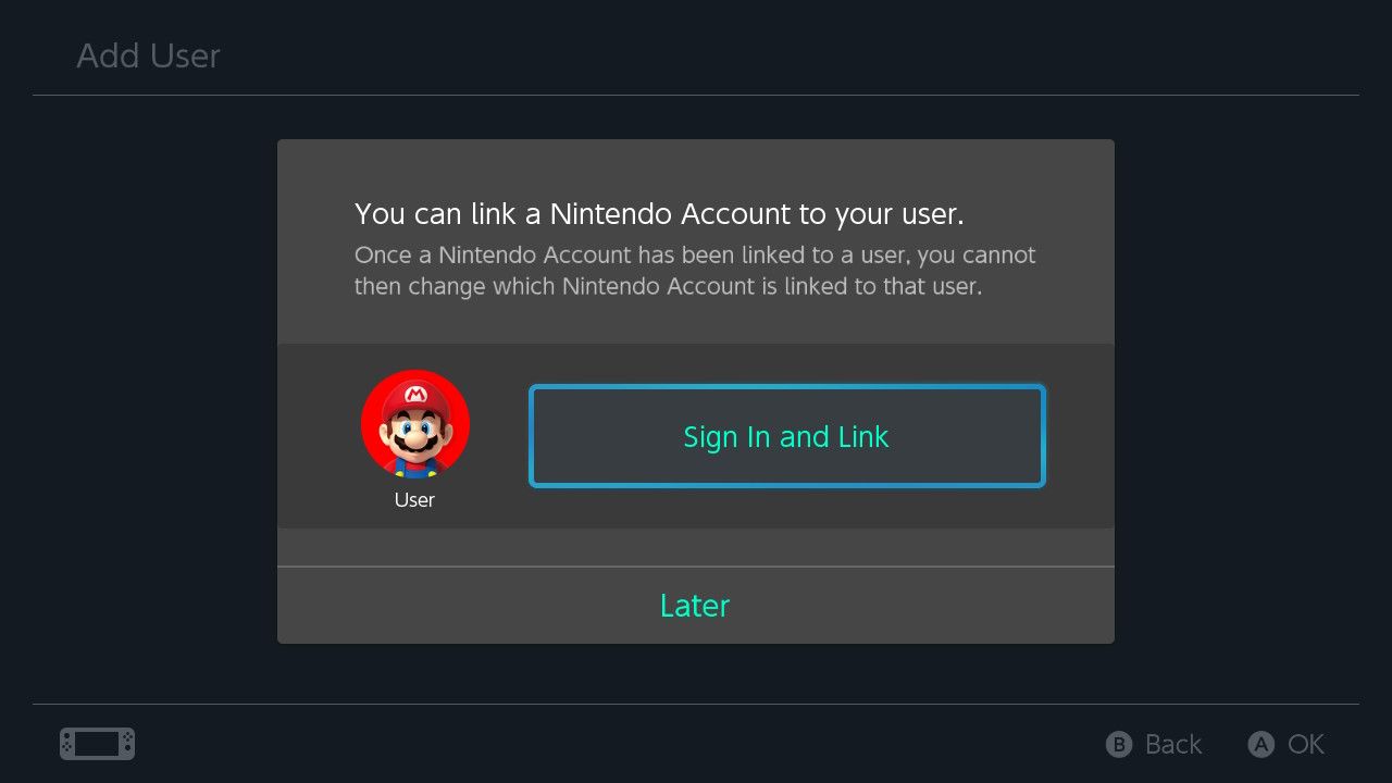 nintendo account sign in screen on a nintendo switch