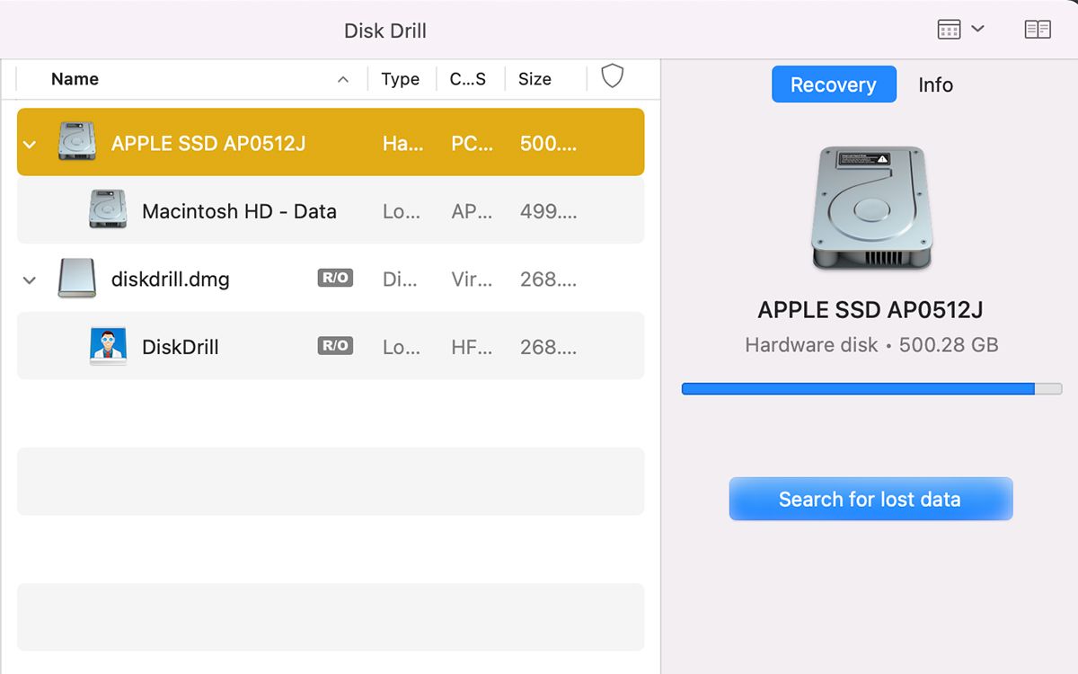 List of Hard Drives on Disk Drill 