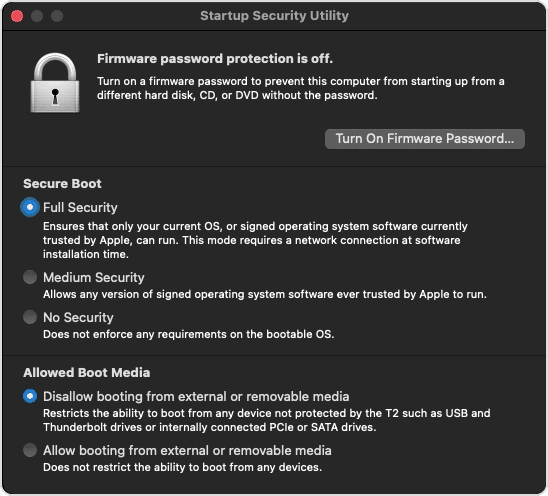 install windows without boot camp - boot security settings t2 chip