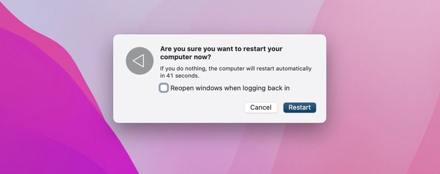 Restart confirmation dialog in macOS.