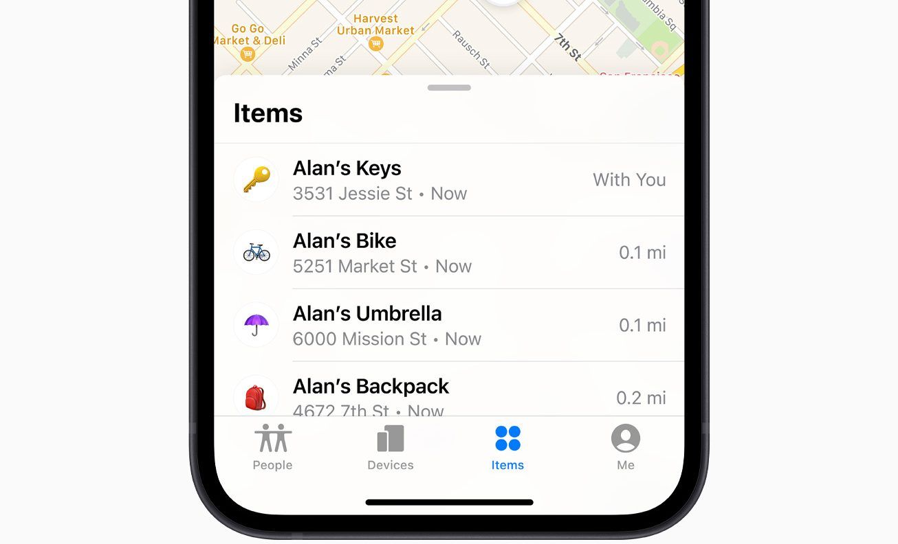 AirTags in the Find My app on iPhone