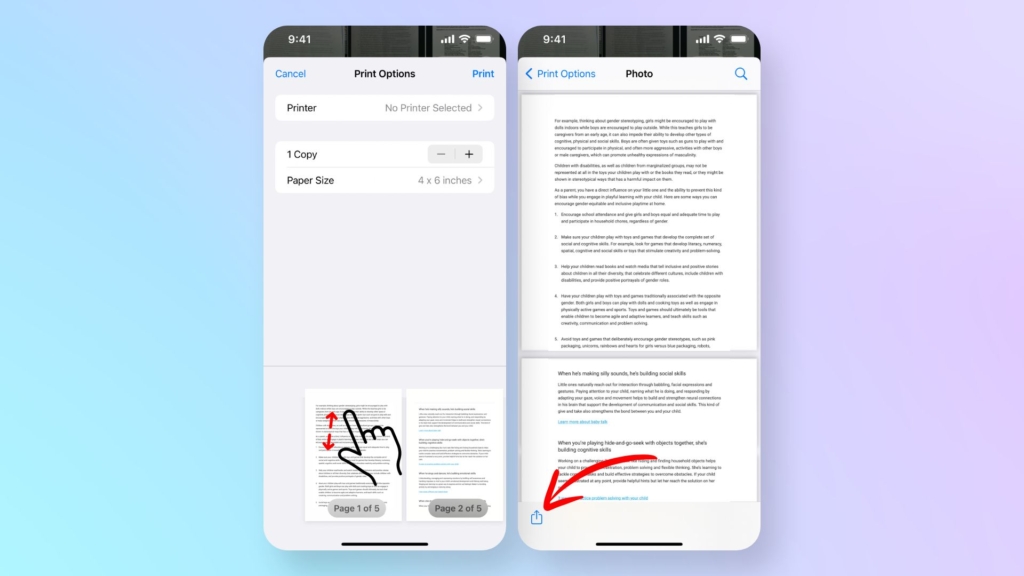 Convert and combine pictures to PDF on iPhone using the Print Options