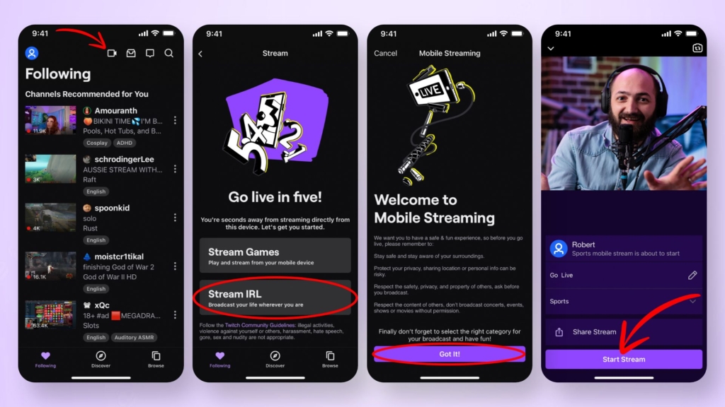 Default twitch streaming from iPhone