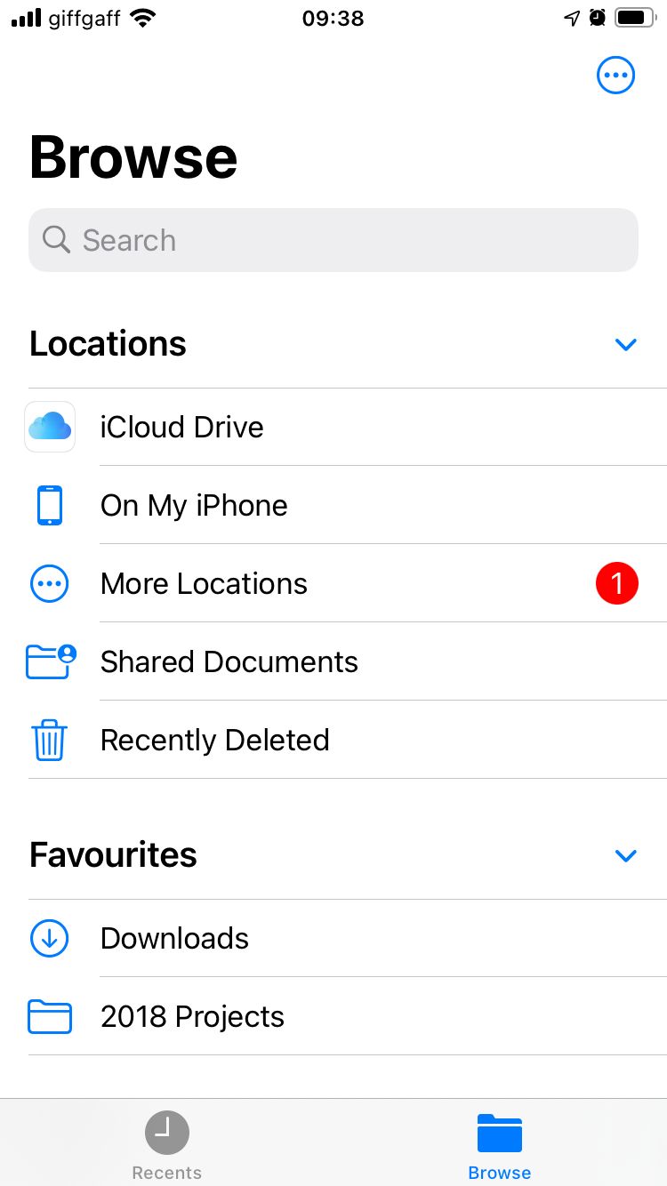 Files app on iPhone showing iCloud Drive location