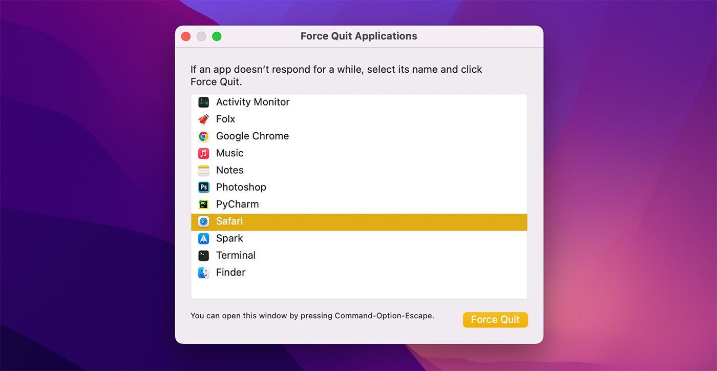 Force Quitting an App on Mac