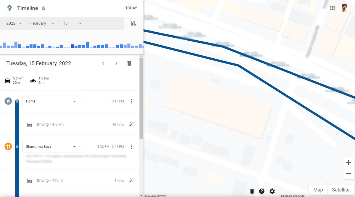 Commute details on Google Maps Timeline