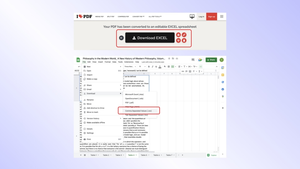 How to change PDF to CSV on Mac from iLovePDF 2