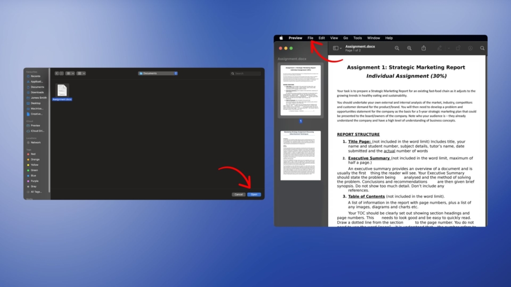 How to convert a Word file to PDF using the Preview app