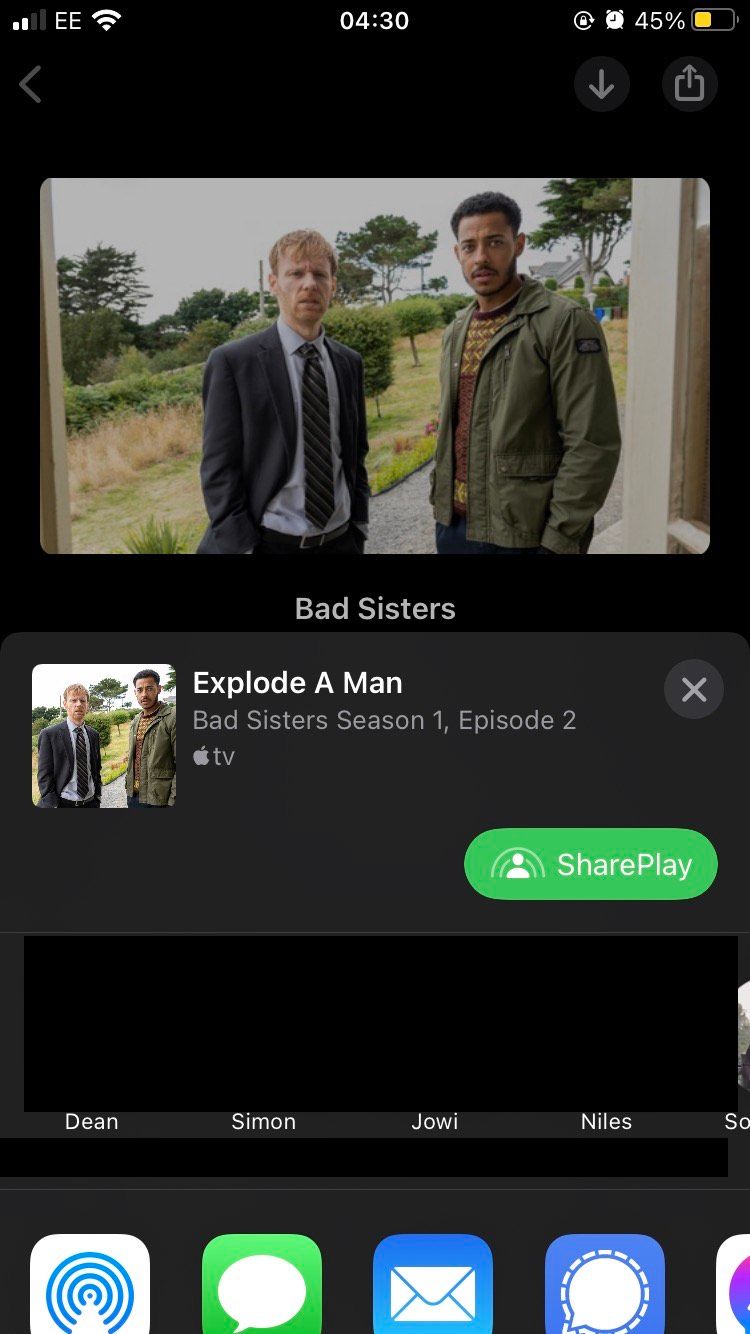 The Share screen on the iOS Apple TV Plus app