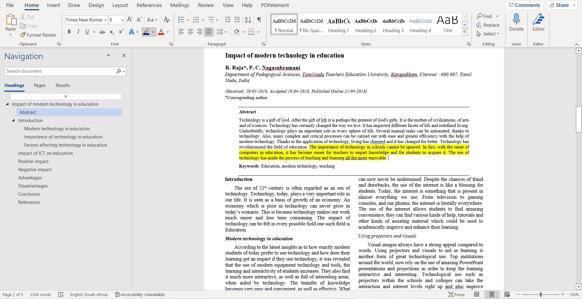 Highlighted note in Microsoft Word