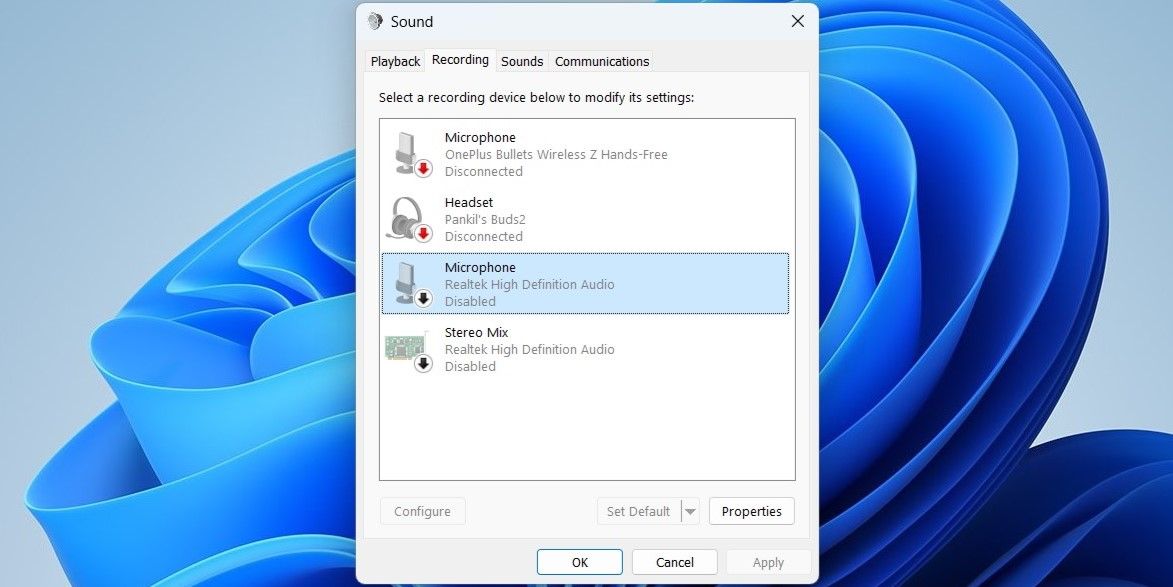 Sound properties window