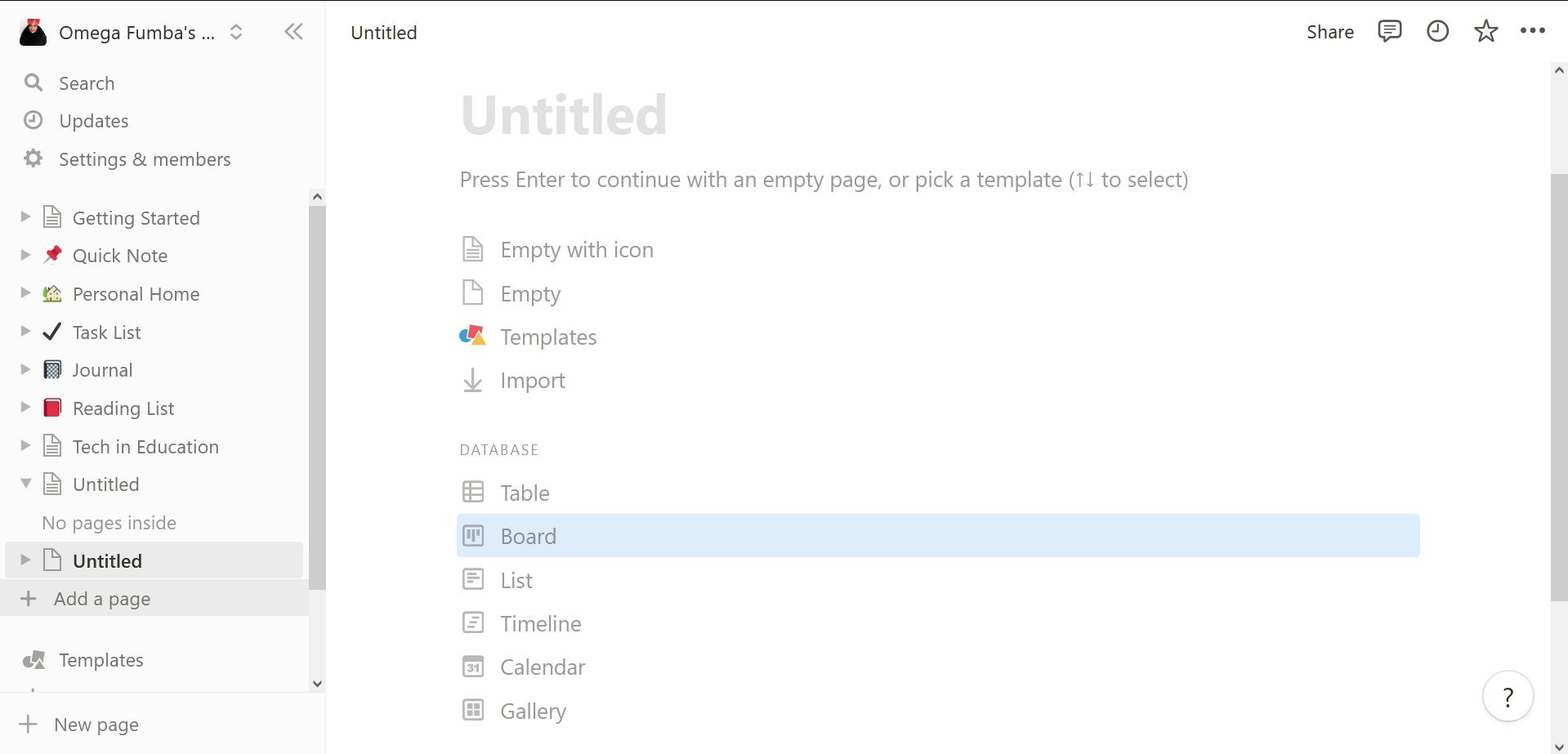 Adding a page in Notion