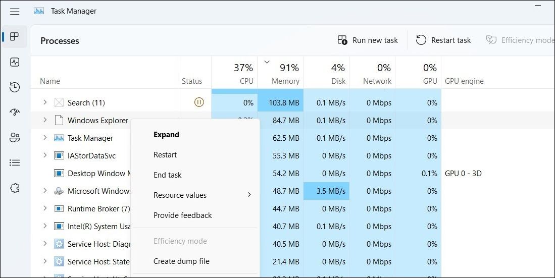 Windows Explorer process in Task Manager