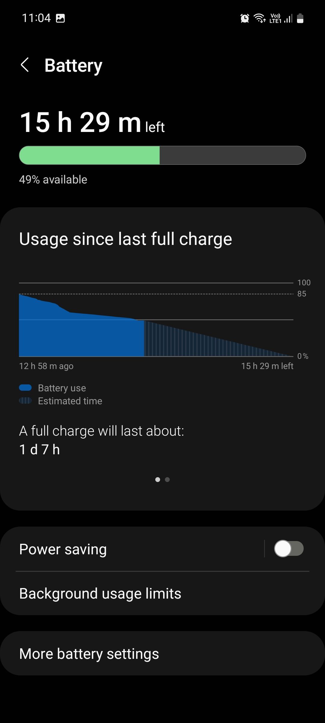 Samsung One UI Battery menu