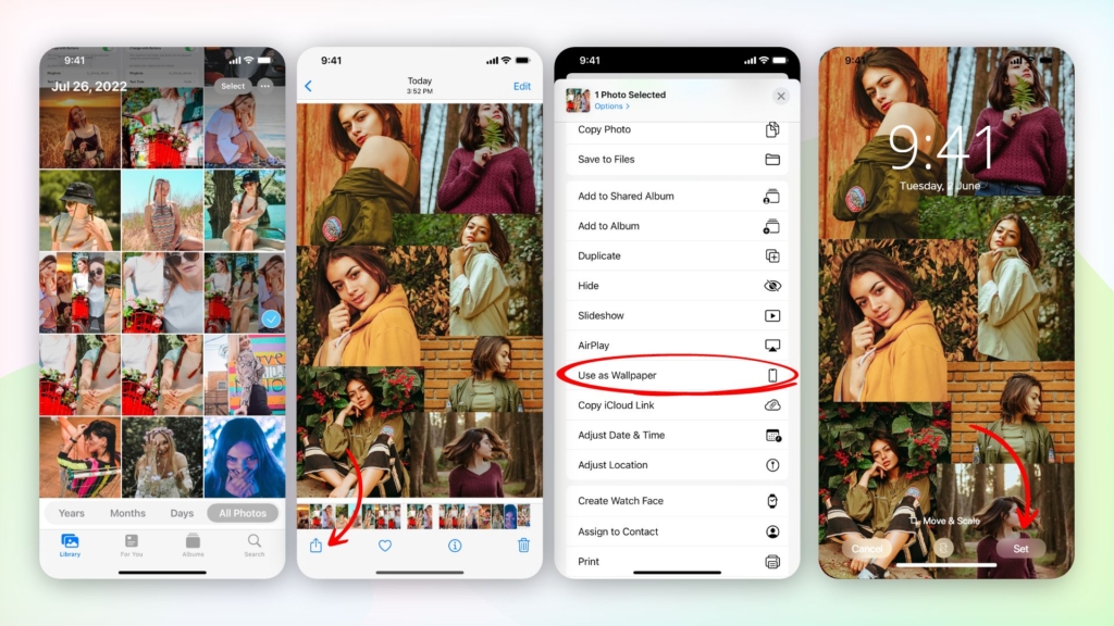 Set your picture collage as iPhone wallpaper from the Photos app