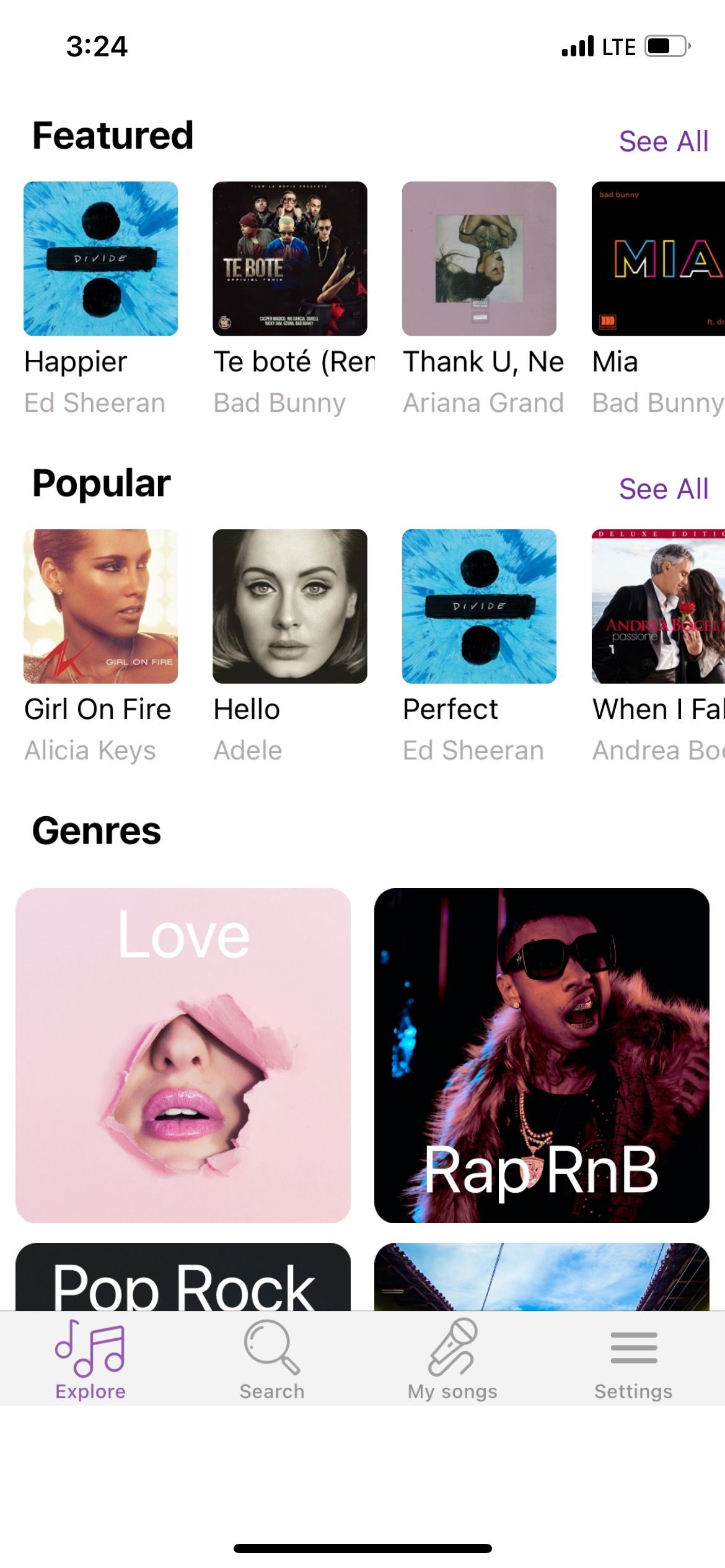 Songs and genres in Sing Karaoke for iPhone