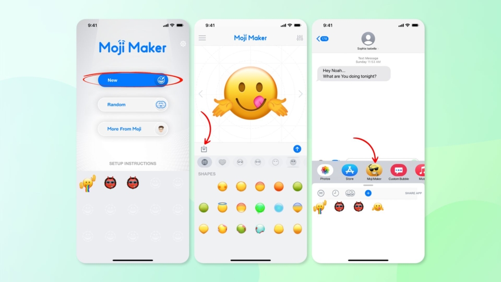 Steps on how to get custom emojis on iPhone using the Moji Maker app