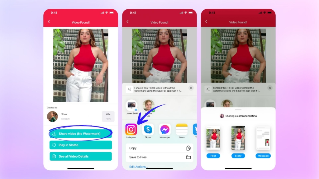 Steps on how to repost a TikTok video on Instagram with SaveTox