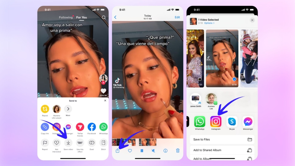 Steps on how to share a TikTok video on Instagram by downloading it first