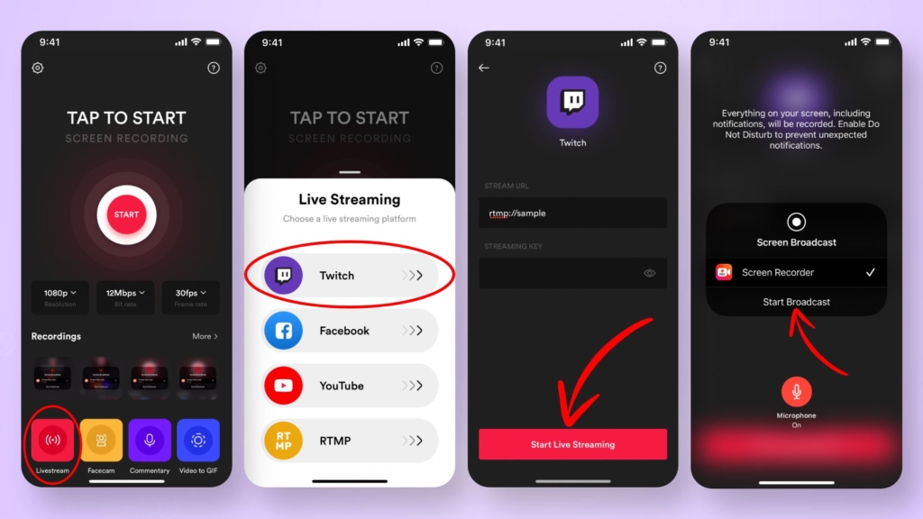 Twitch streaming from iPhone using Screen recorder for iPhone app