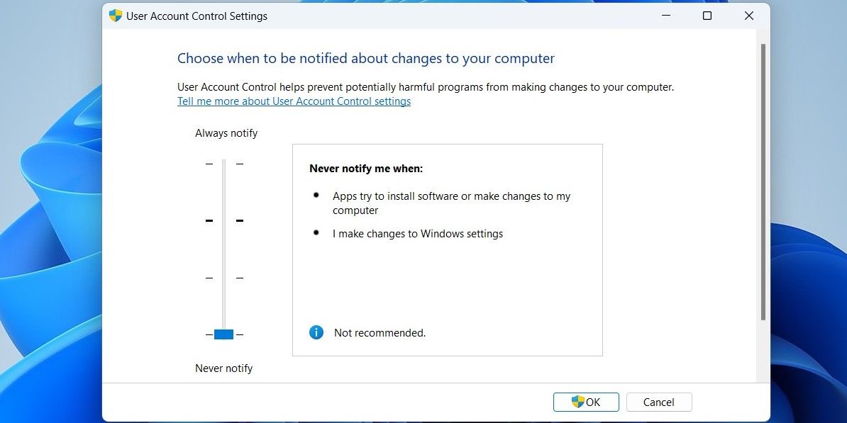 User Account Control Settings window