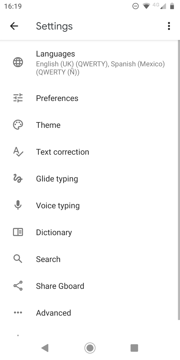 autocorrect menu android