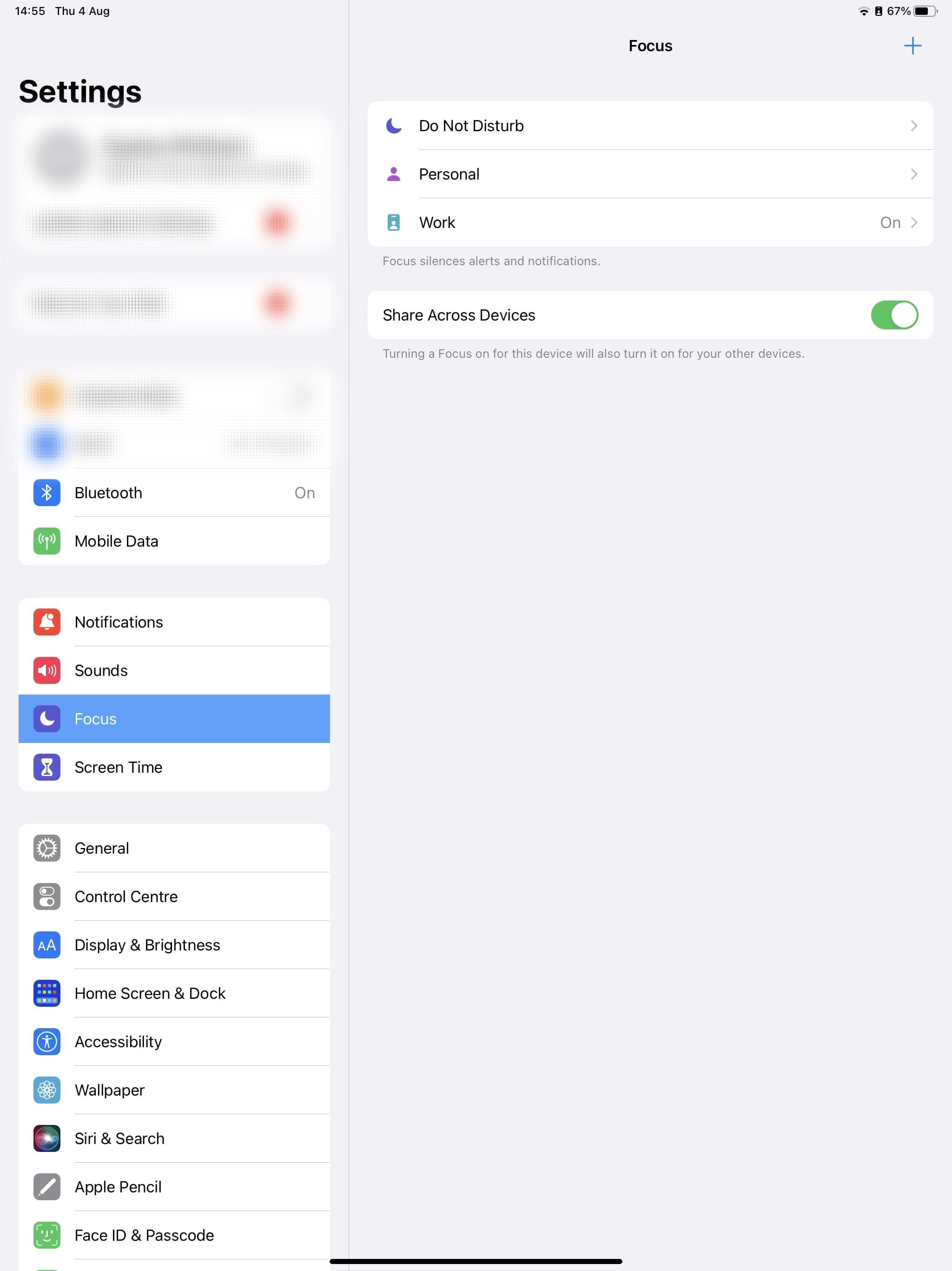 Focus Settings on iPad 