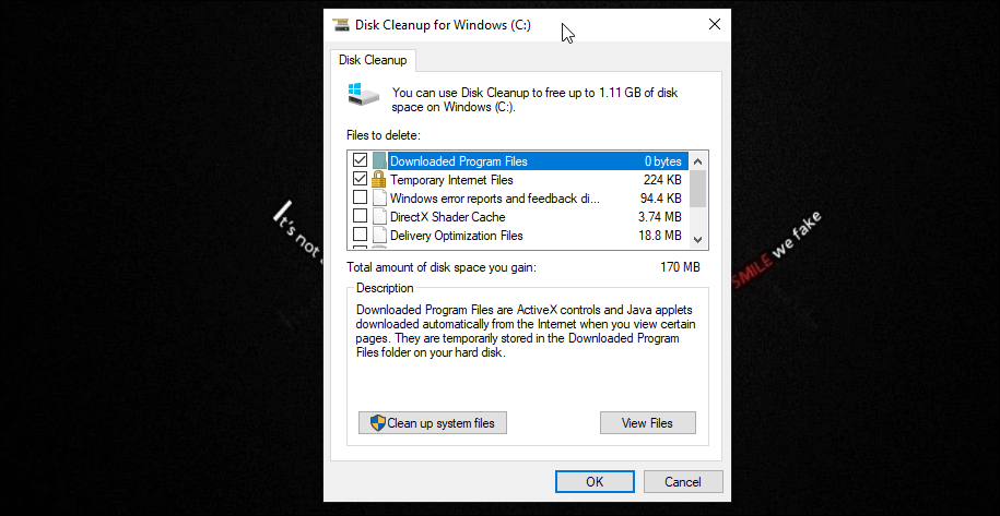 Delete junk files using Disk Clean Up 