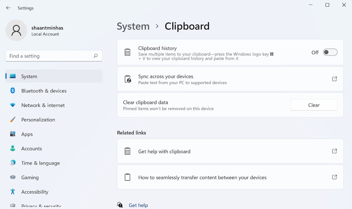 clipboard settings