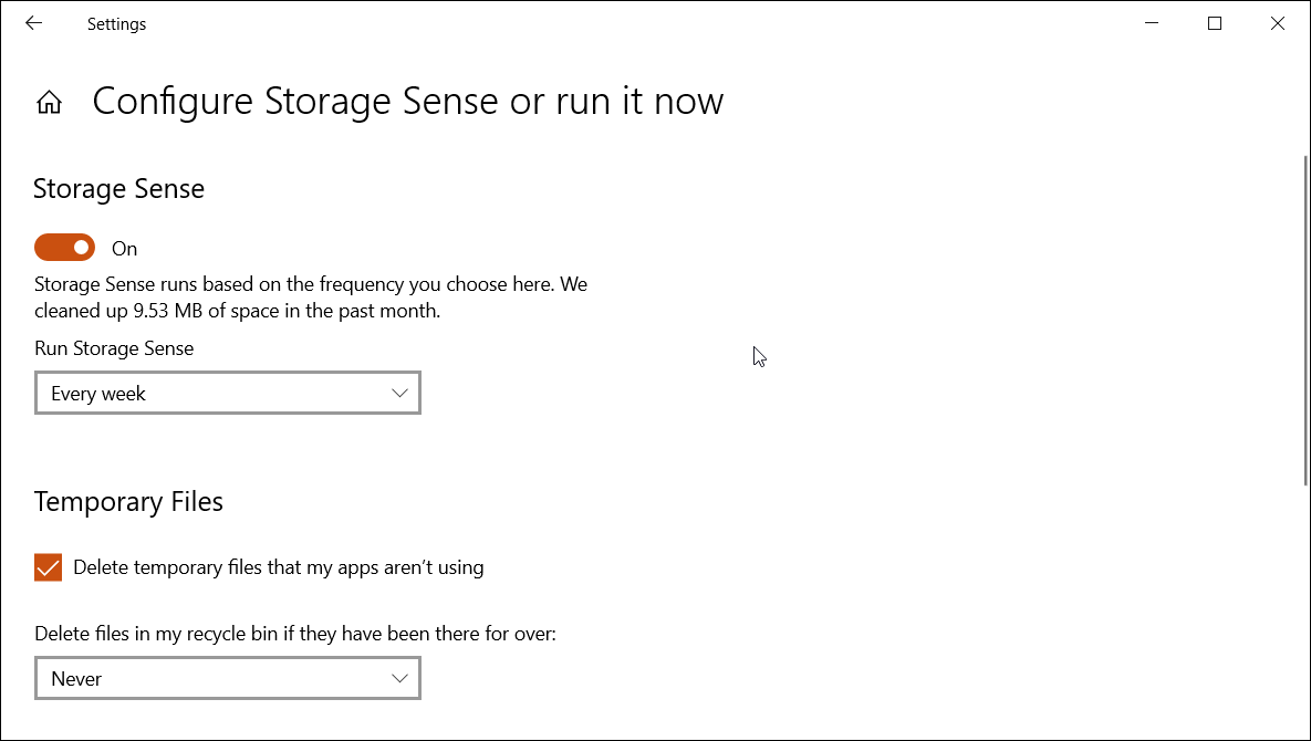 Delete Temporary files using Storage Sense