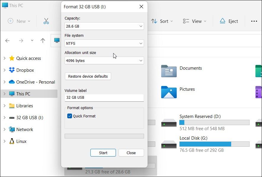 file explorer format NTFS file system Windows 11