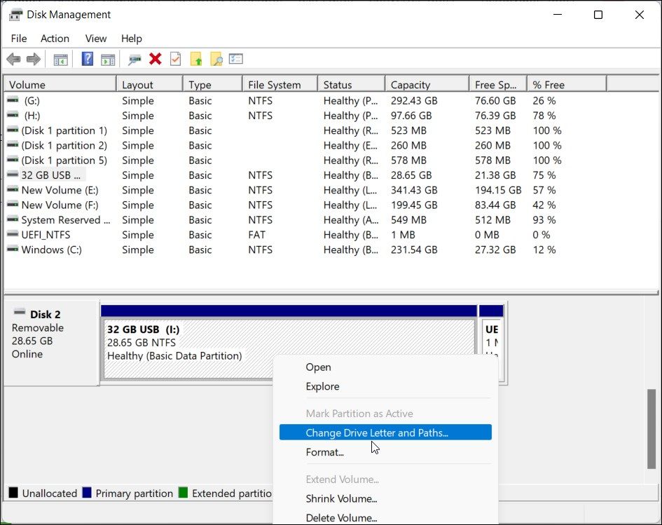 format usb drive disk management