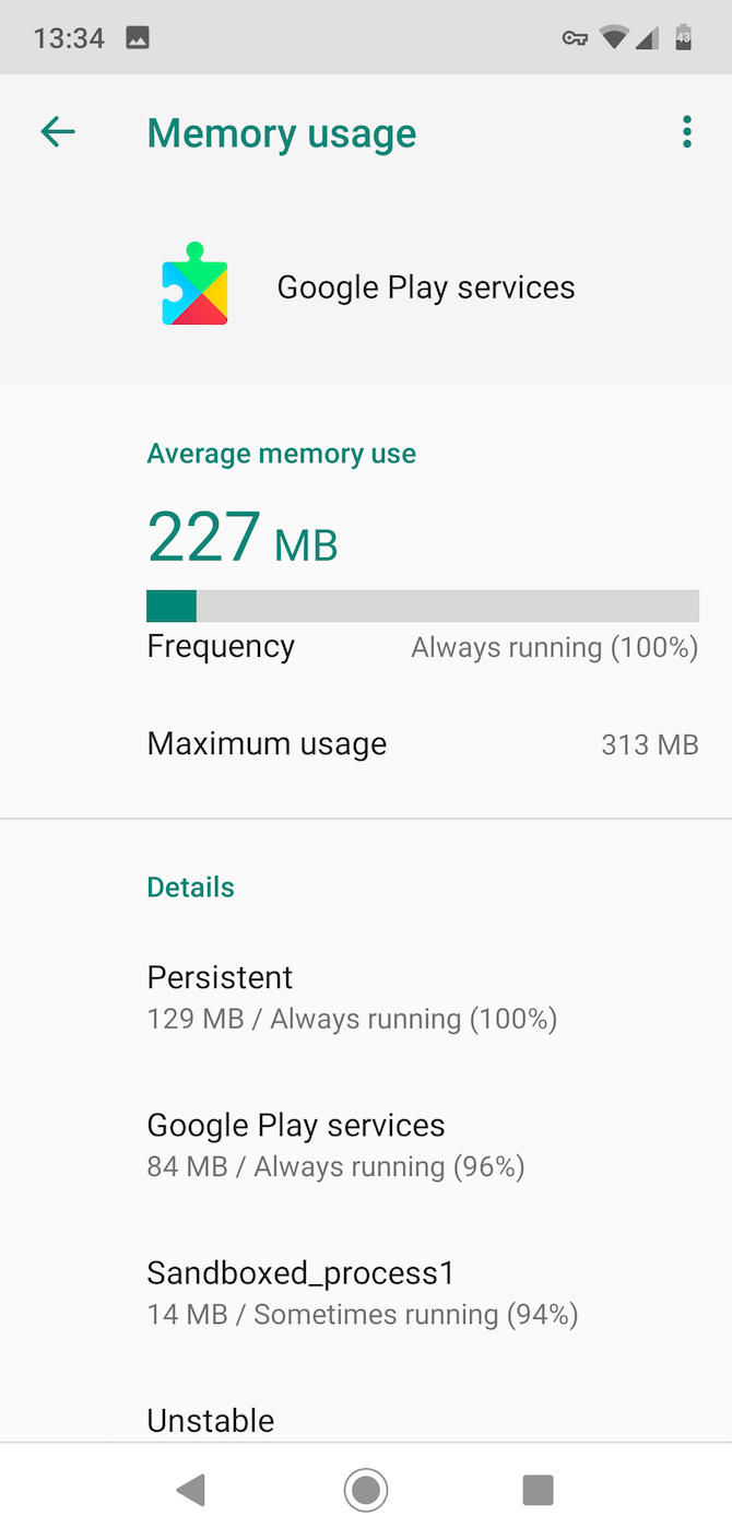 google play ram use