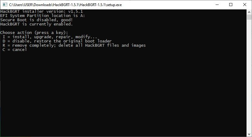 hackbgrt installer in cmd