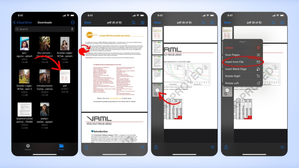 how to insert pages to a PDF on iPhone