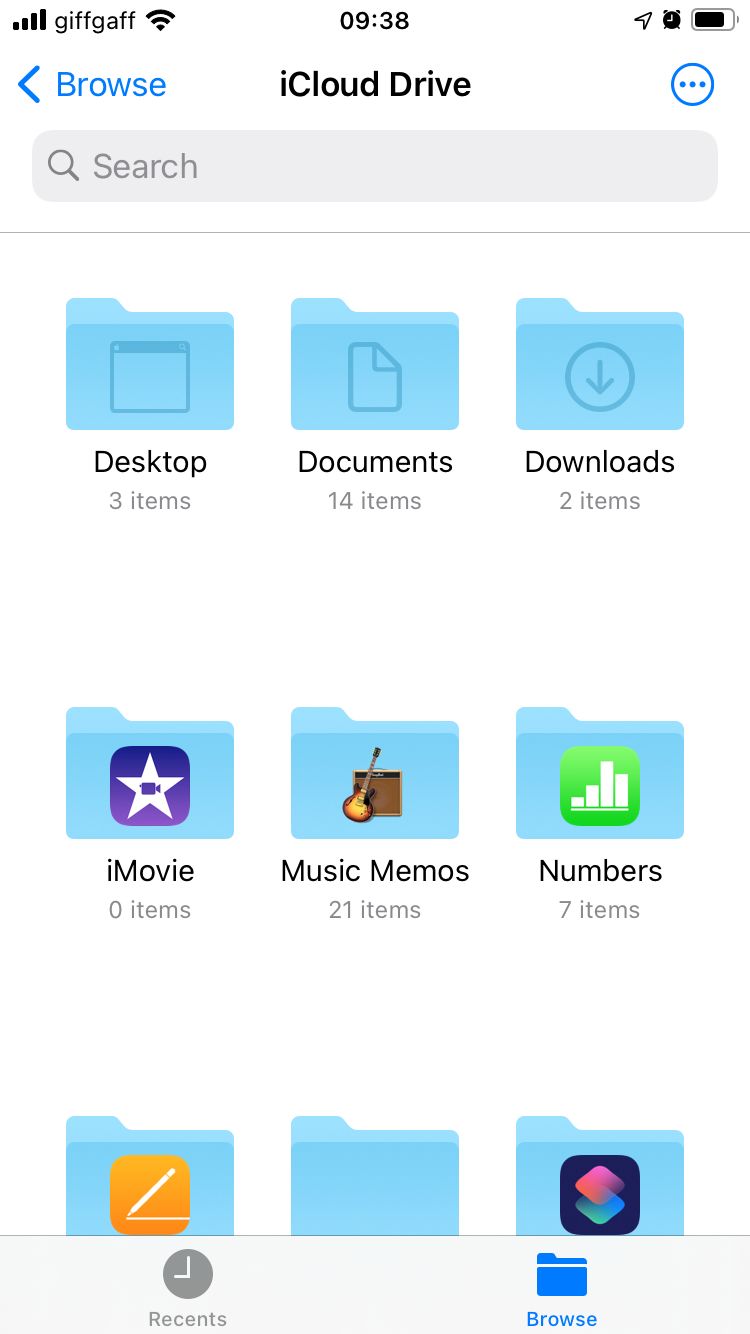 iCloud Drive folders in Files app on iPhone