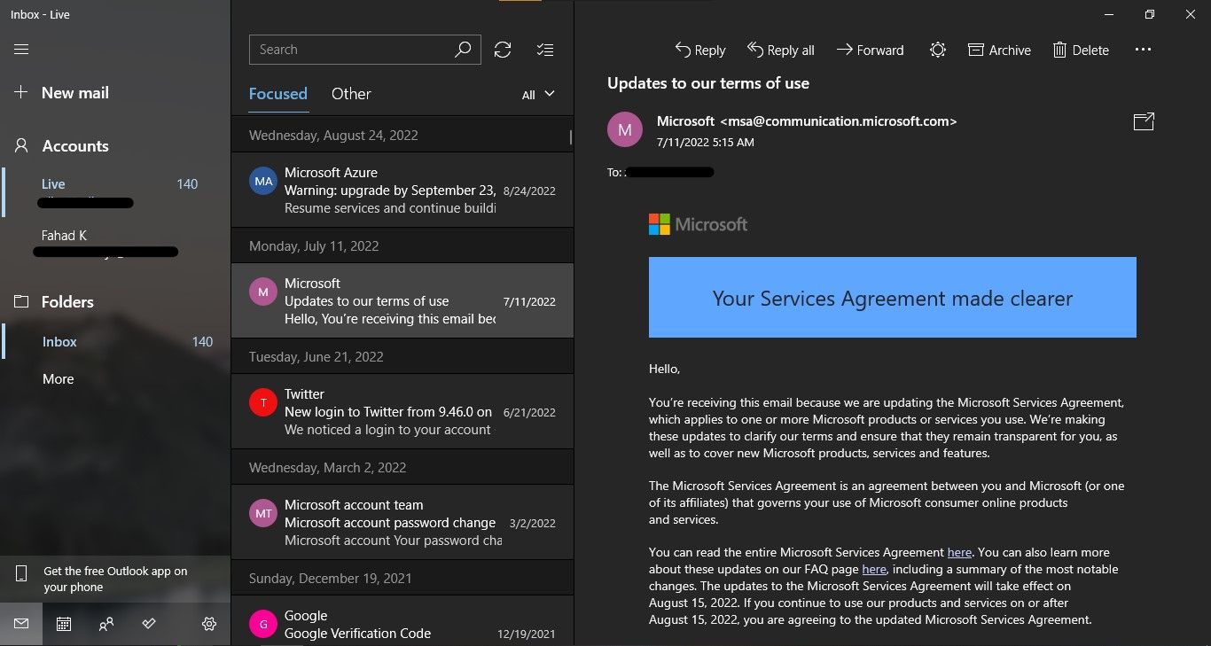 mail app on Windows 11