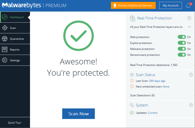 Malwarebytes 3.0 Home Screen