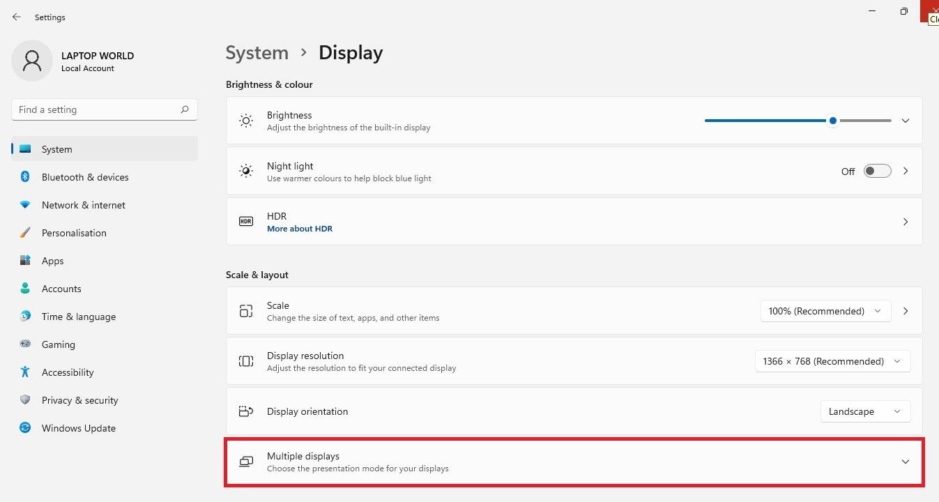 Multiple Display Settings in Windows