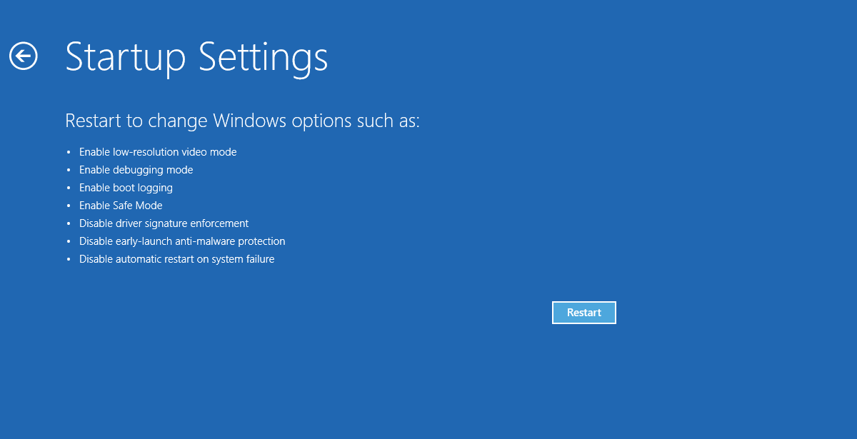 Windows 10 Startup settings