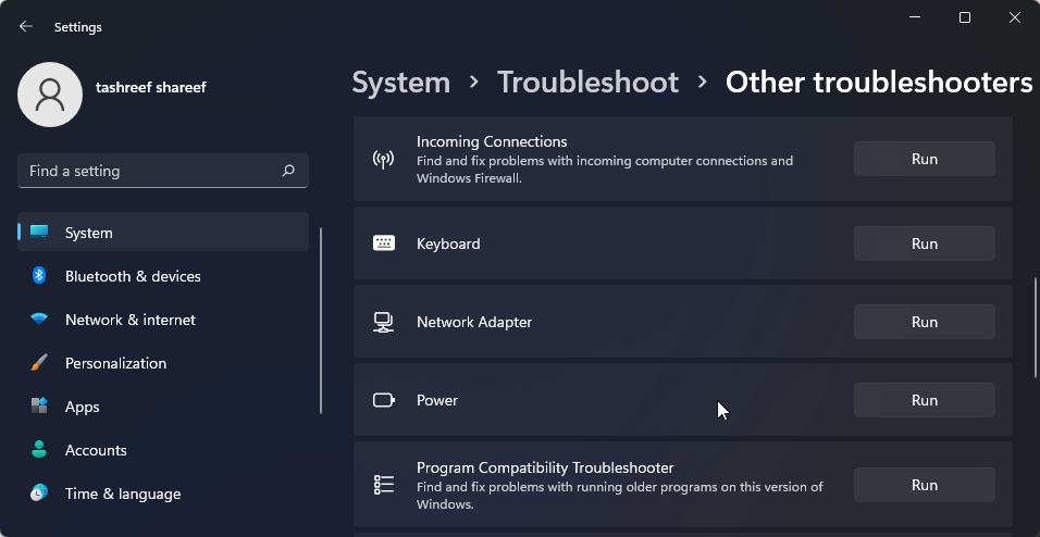 network adapter troubleshooter run