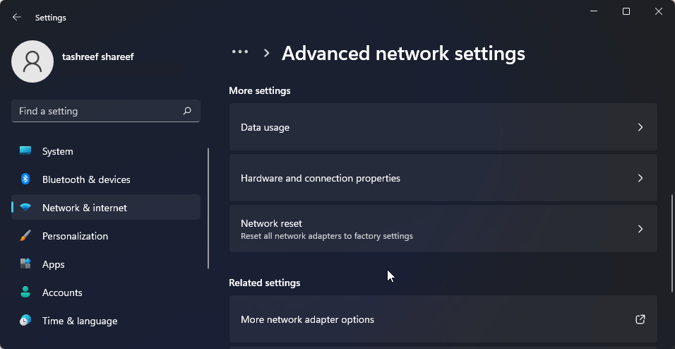 network reset windows 11