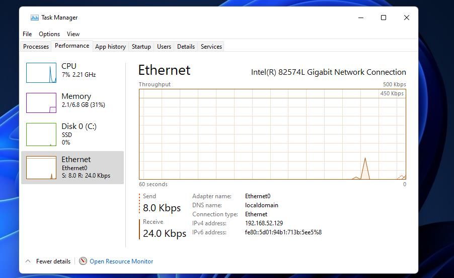 The Open Resource Monitor option 